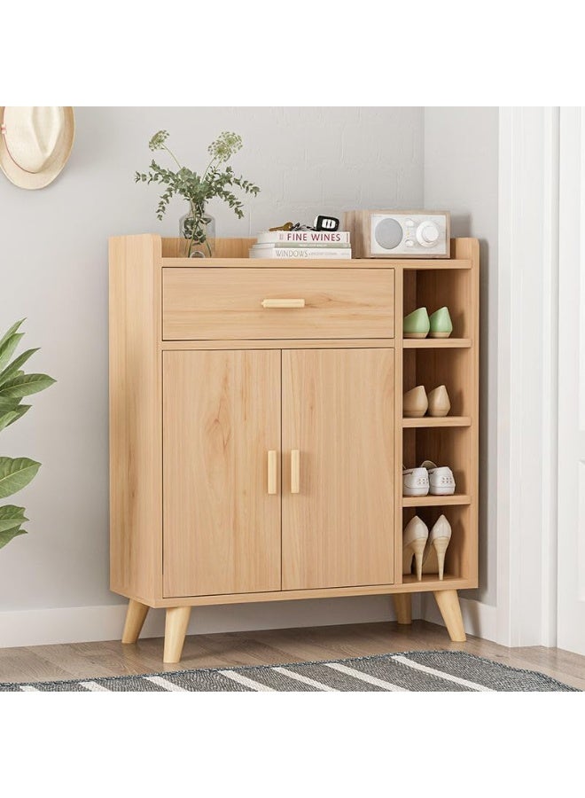 دولاب تخزين أرضي قائم بذاته مع درج واحد وبابين و3 رفوف و4 أرجل خشبية مطاطية لغرفة النوم والمنزل والمكتب من ويمارت، متعدد الألوان - Image 1